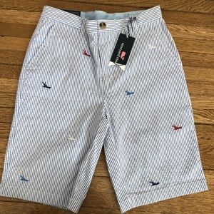 NWT Vineyard Vines Boys Breaker Shorts Ocean breeze seersucker blue white
